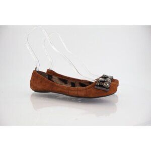 Sam Edelman Women's Ballet Flat Size 7.5 Brown Leather Slip On Shoe Beaded